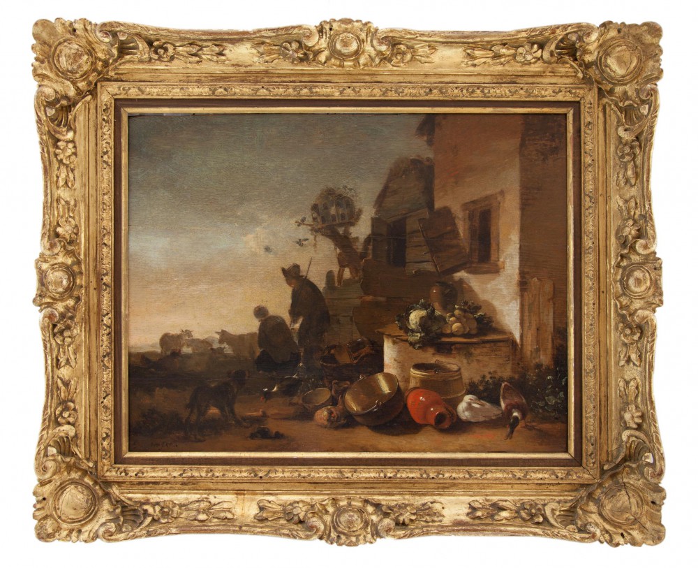 Artista del XVII Secolo Fiammingo: Paesaggio con figure firma indecifrata in basso sinistra 